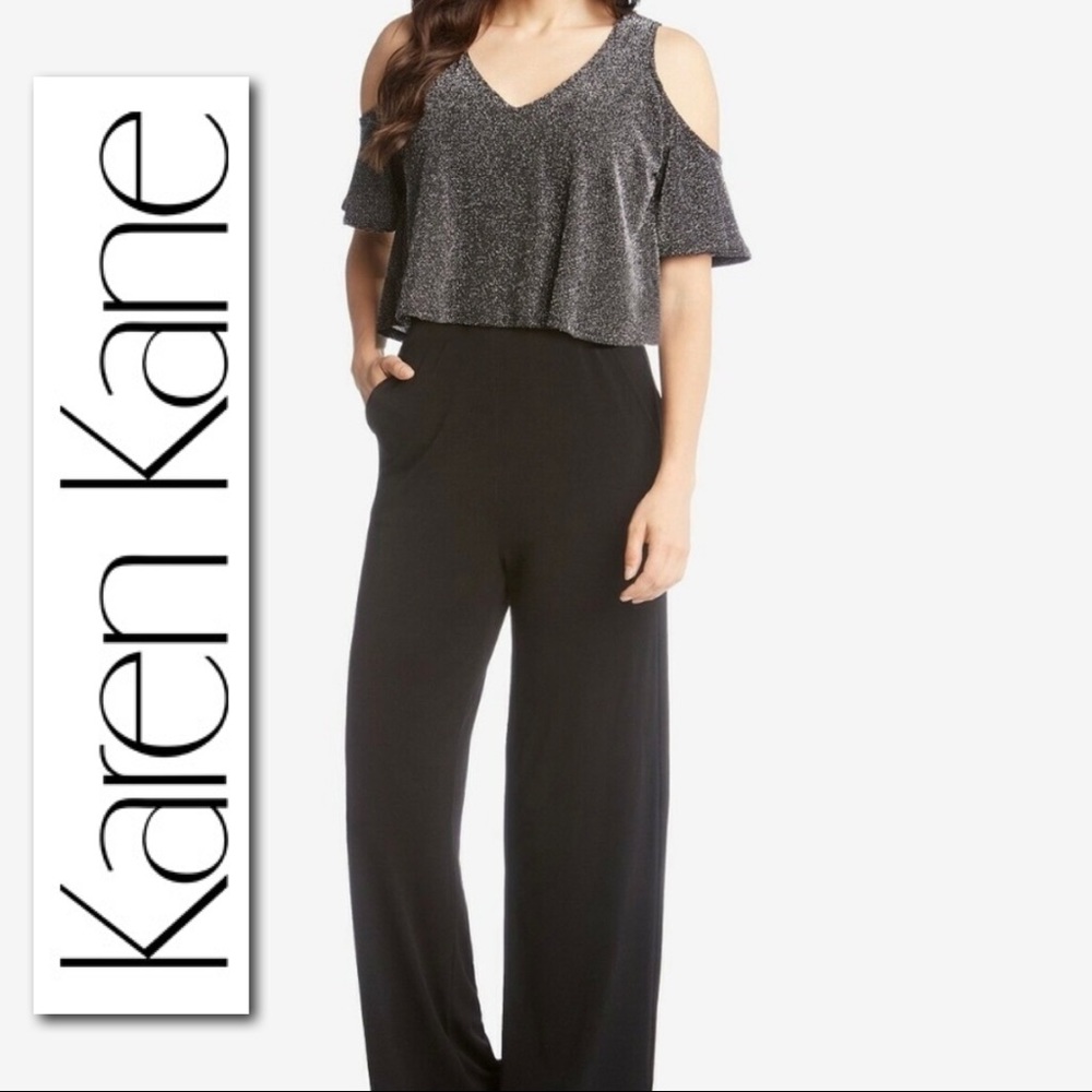 Karen Kane Sparkle Starlight Silver / Black
Cold Shoulder Jumpsuit
Size S
